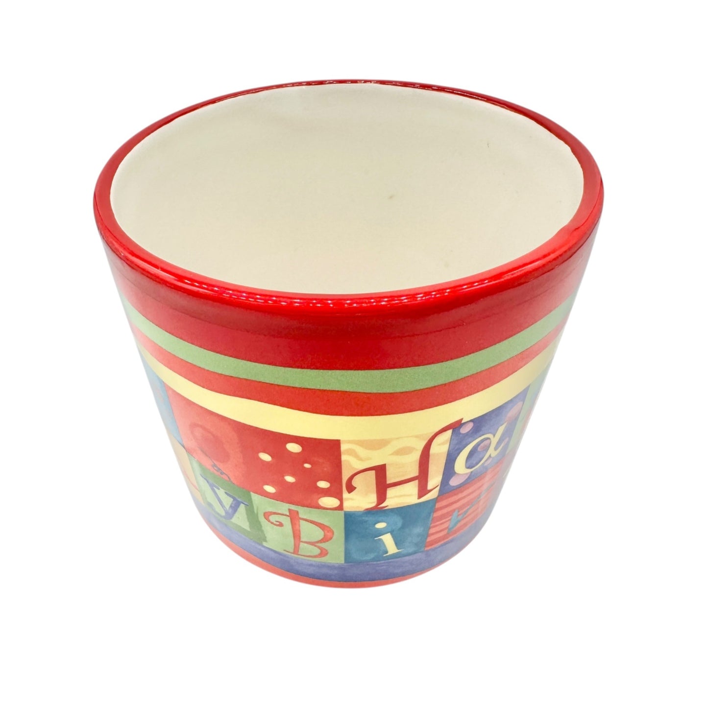 FTD Ceramic Happy Birthday Planter Pot Red and Multicolor 5 Inch Diameter