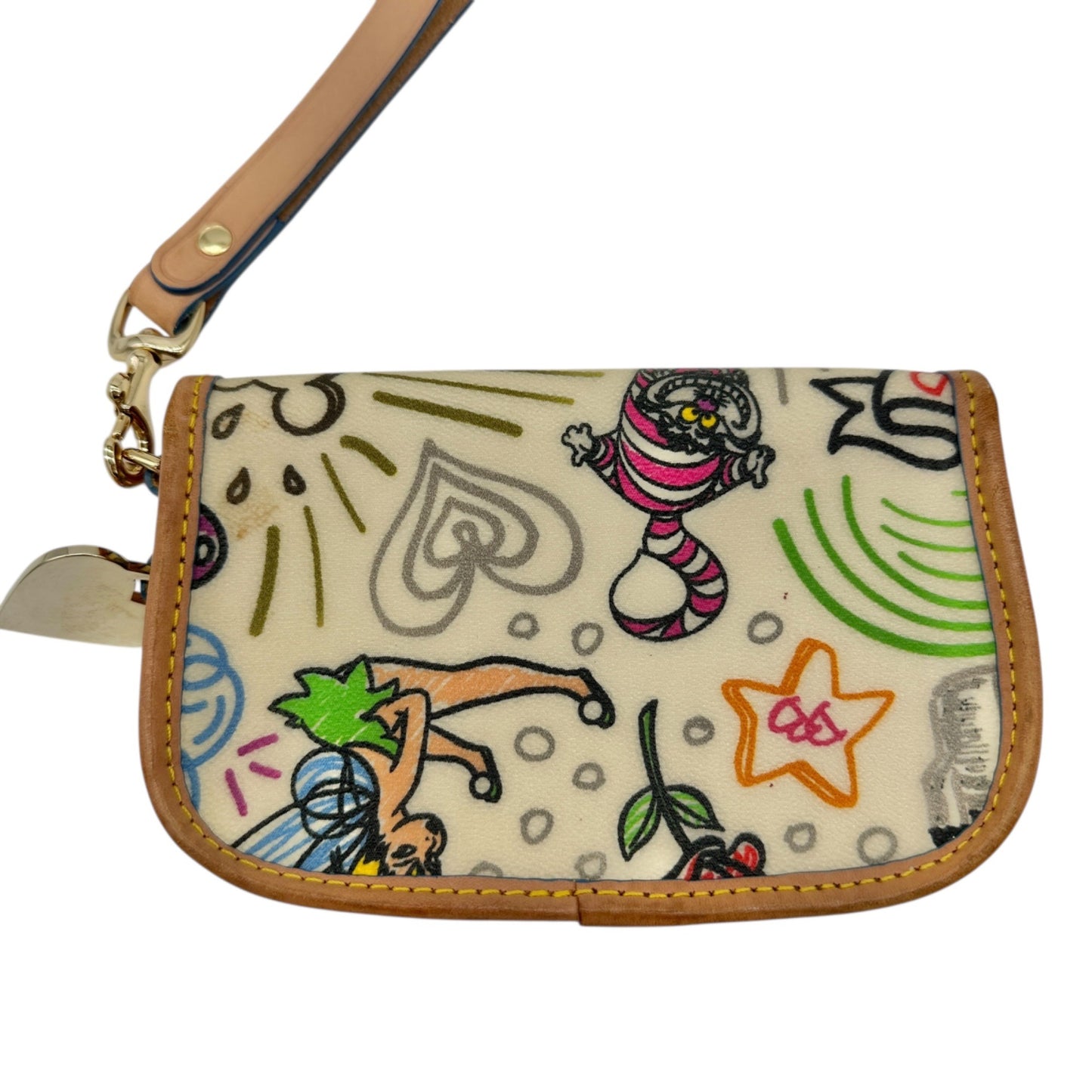 Dooney & Bourke Wristlet Clutch Bag 6x4x1 With Cartoon Print and Leather Trim