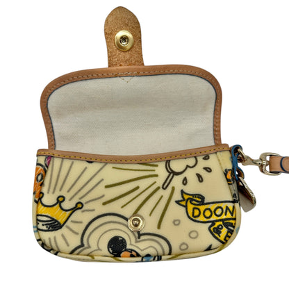 Dooney & Bourke Wristlet Clutch Bag 6x4x1 With Cartoon Print and Leather Trim