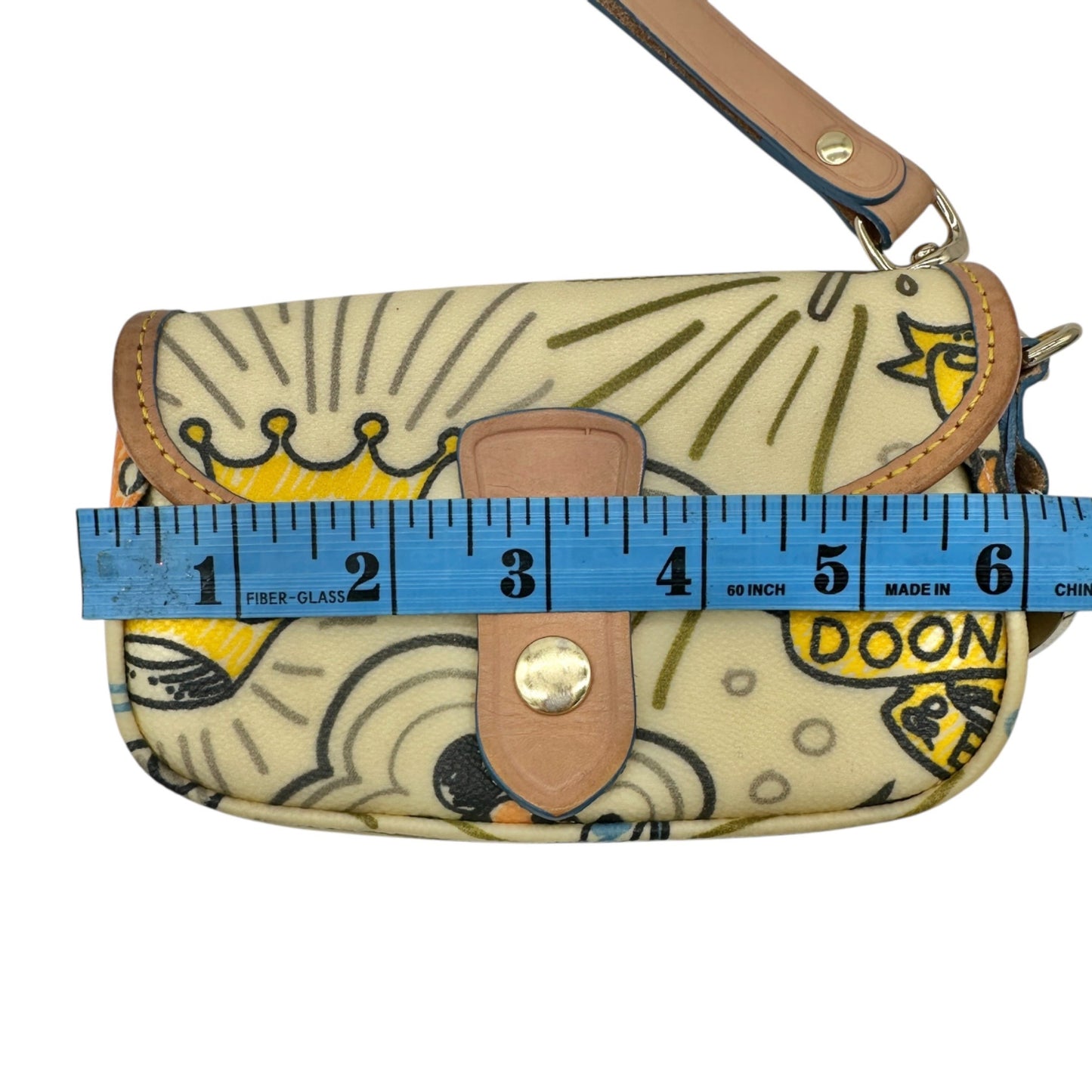 Dooney & Bourke Wristlet Clutch Bag 6x4x1 With Cartoon Print and Leather Trim