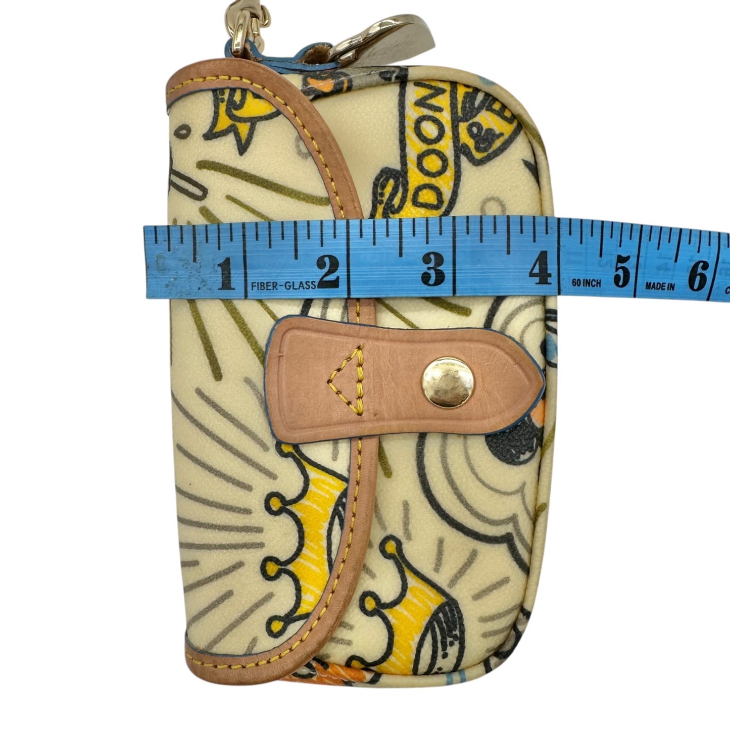 Dooney & Bourke Wristlet Clutch Bag 6x4x1 With Cartoon Print and Leather Trim