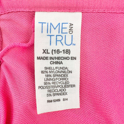 Time And Tru Pink V-Wire Bikini Top XL 16-18 Adjustable Straps 95% Recycled Poly
