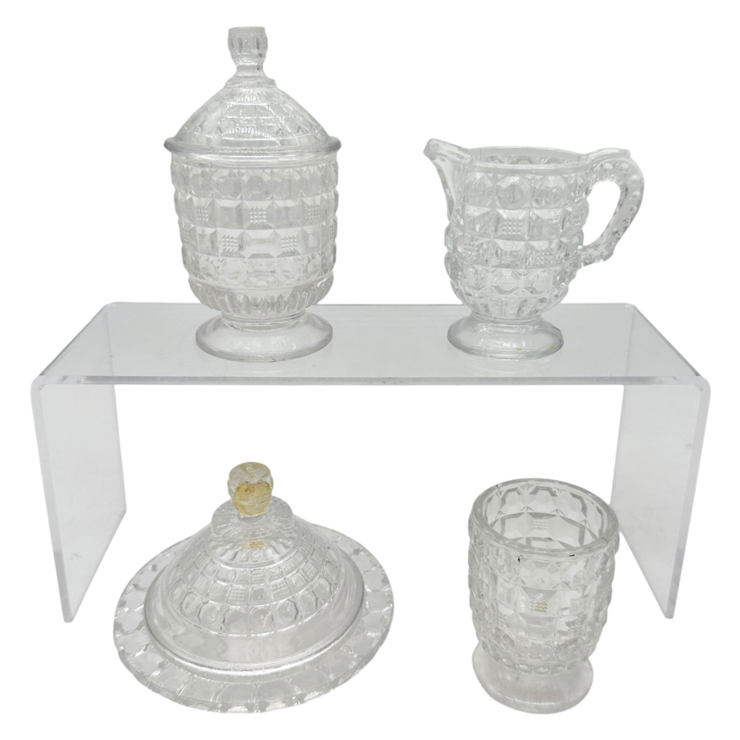 Tappan 4-Piece Clear Glass Childs Table Set TS-53 Intricate Pattern Design 2.5"H