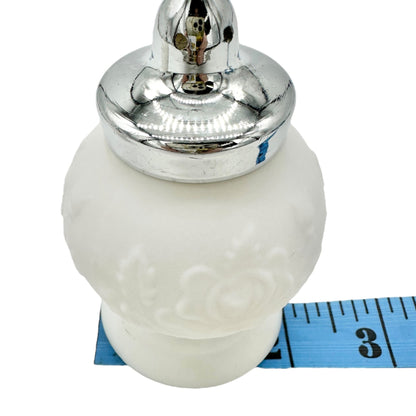 Vtg Imperial Milk Glass Ceramic Salt and Pepper Shaker Set White Silvertone Lid