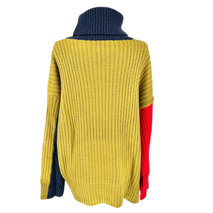 Simply Couture Colorblock Cable Knit Turtleneck Sweater XXXL Navy Red Yellow