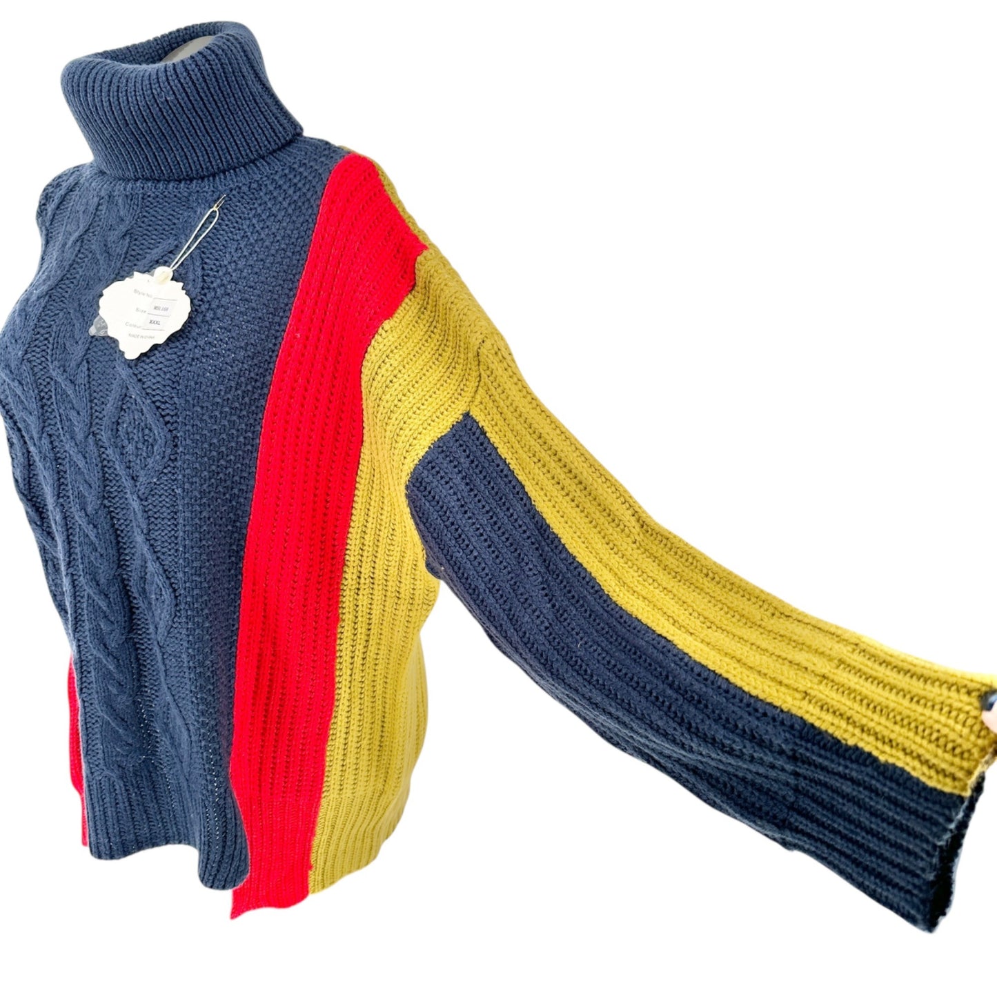 Simply Couture Colorblock Cable Knit Turtleneck Sweater XXXL Navy Red Yellow