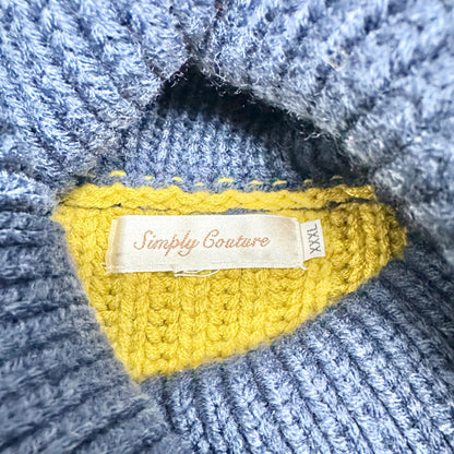 Simply Couture Colorblock Cable Knit Turtleneck Sweater XXXL Navy Red Yellow