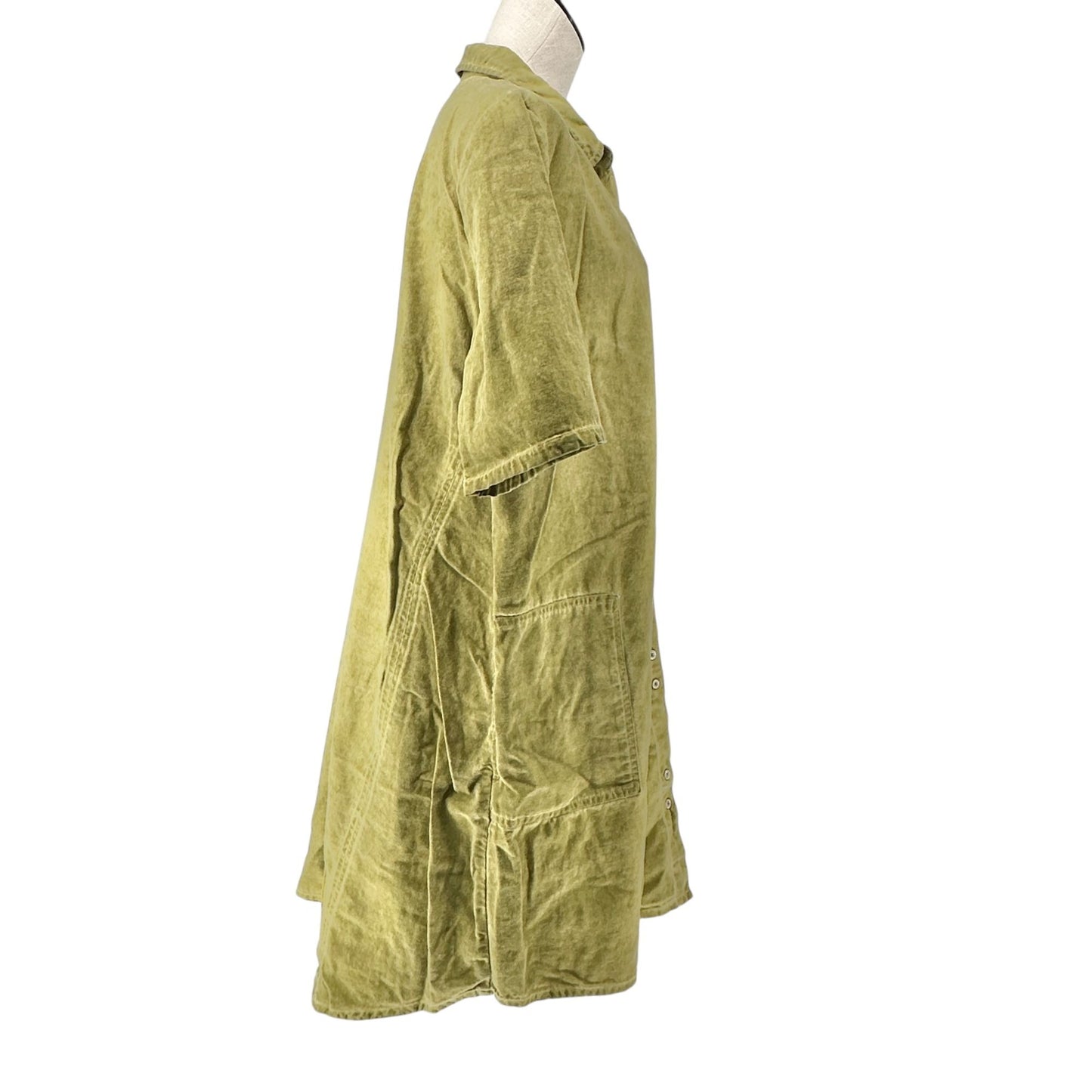 Lori Goldstein LOGO Shirt Dress Womens L Pea Green Button Front Short Sleeve