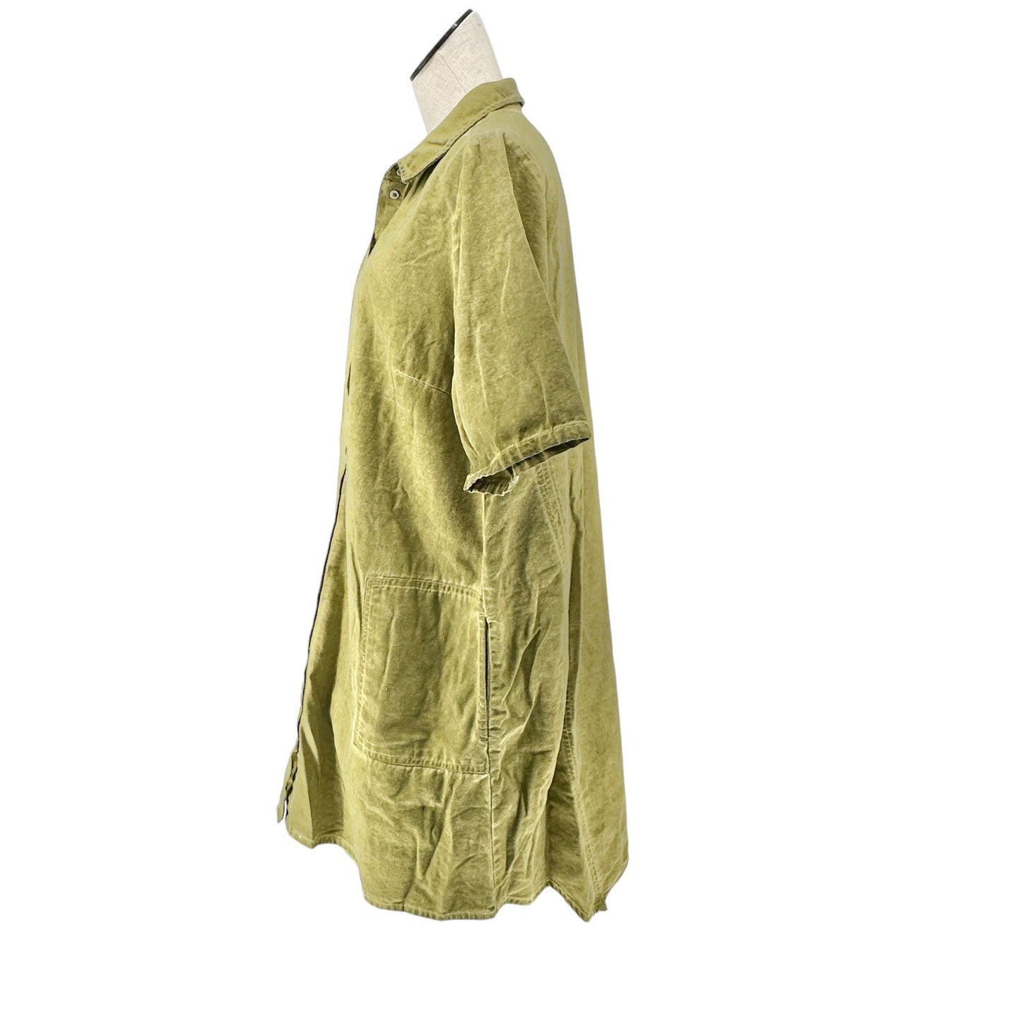 Lori Goldstein LOGO Shirt Dress Womens L Pea Green Button Front Short Sleeve