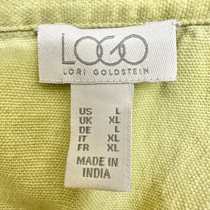 Lori Goldstein LOGO Shirt Dress Womens L Pea Green Button Front Short Sleeve