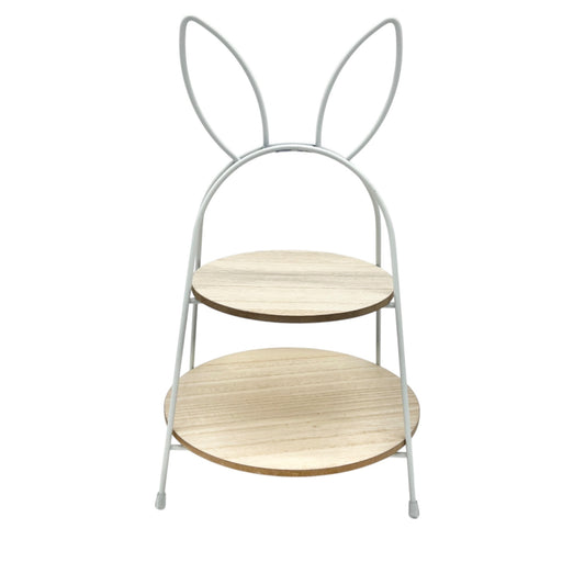 Rabbit Ear 2-Tier Wooden Shelf With Metal Frame For Desk Or Kitchen Organization