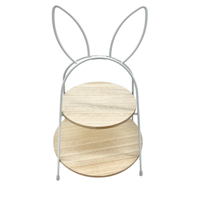 Rabbit Ear 2-Tier Wooden Shelf With Metal Frame For Desk Or Kitchen Organization