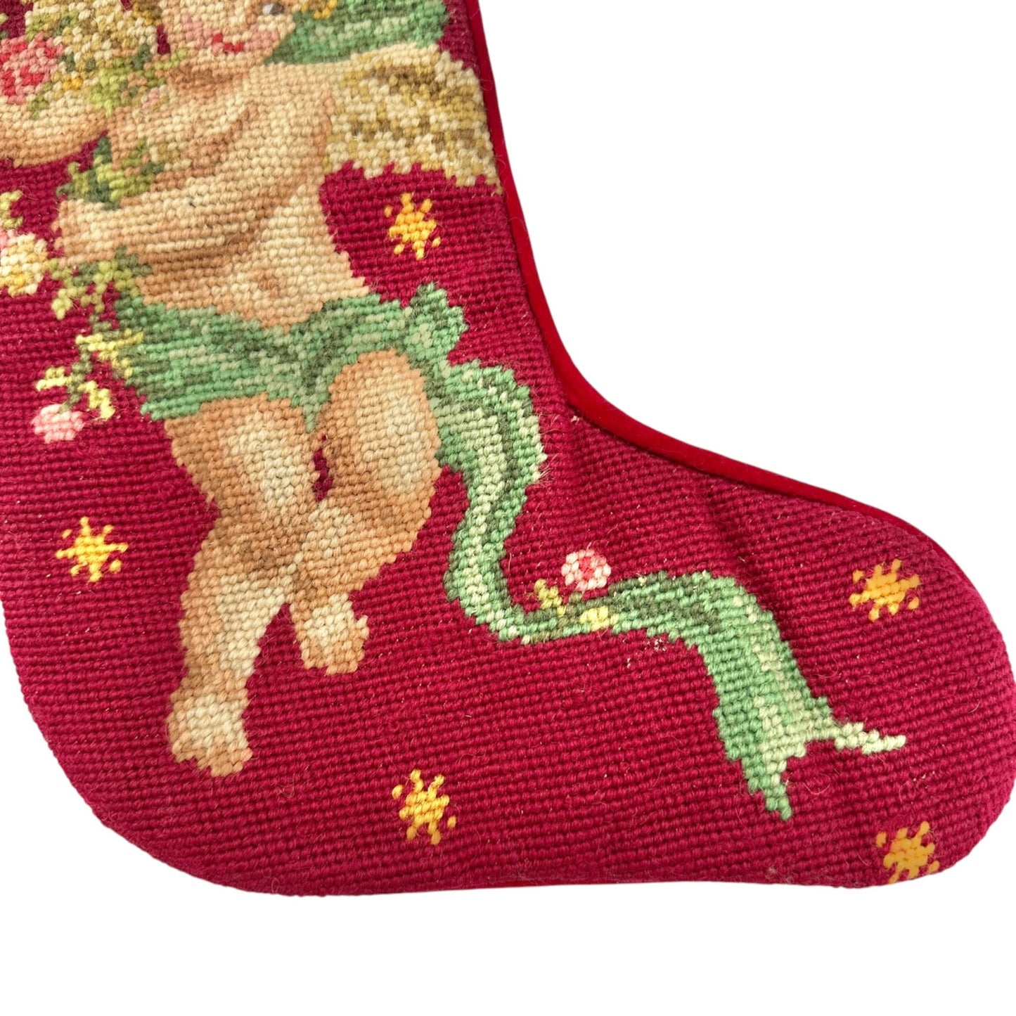 Vtg Embroidered Christmas Stocking With Cherub Design By Imperial Elegance Wool