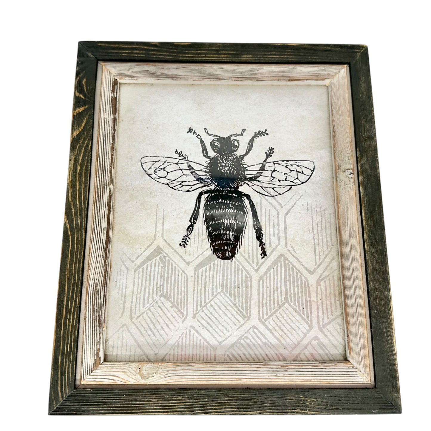 Rustic Framed Bee Wall Art Hive Background 11x13 At Home Brand Hang or Stand
