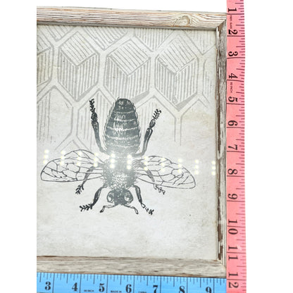Rustic Framed Bee Wall Art Hive Background 11x13 At Home Brand Hang or Stand