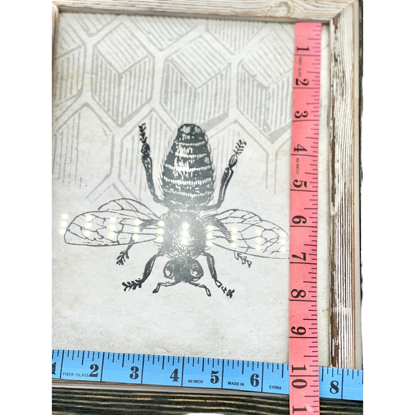 Rustic Framed Bee Wall Art Hive Background 11x13 At Home Brand Hang or Stand