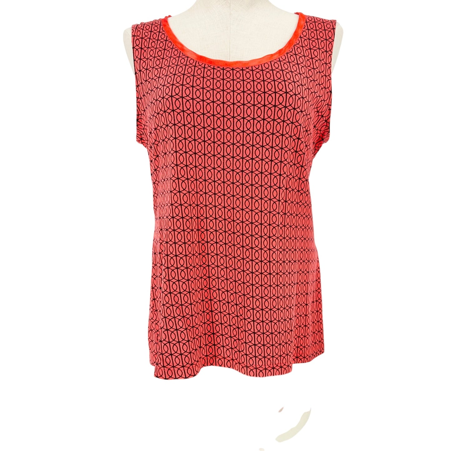 Banana Republic Top Womens L Luxe Touch Geometric Print Sleeveless Red Black