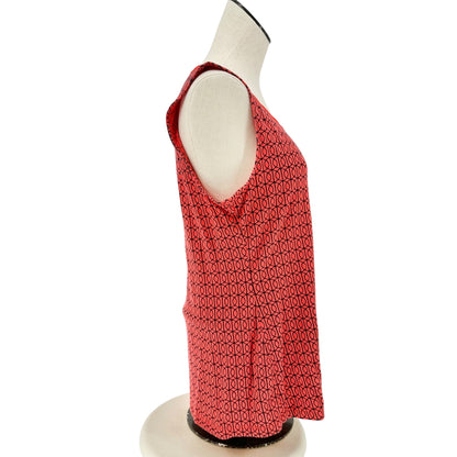 Banana Republic Top Womens L Luxe Touch Geometric Print Sleeveless Red Black