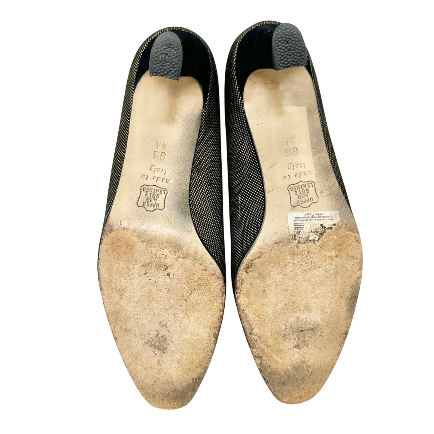 Saks Fifth Avenue Vintage Black Gold Leather Pumps Womens 8.5 AA Made In Italy
