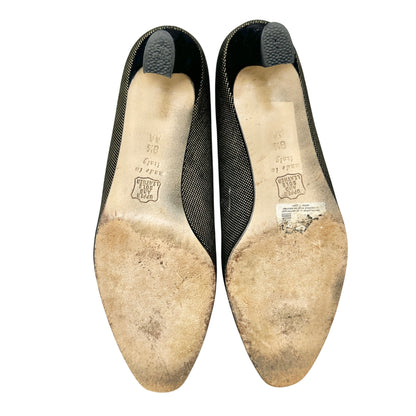Saks Fifth Avenue Vintage Black Gold Leather Pumps Womens 8.5 AA Made In Italy