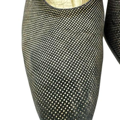 Saks Fifth Avenue Vintage Black Gold Leather Pumps Womens 8.5 AA Made In Italy