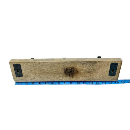 Rustic Wood Wall Mounted Coat or Hat Rack With 3 Hammered Metal Hooks