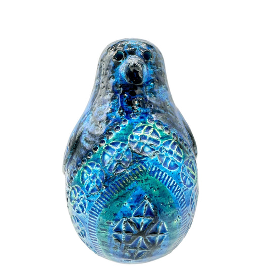 Mid Century Bitossi Italian Pottery Penguin Figurine In Blue Glaze 7 Inches Tall
