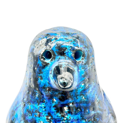 Mid Century Bitossi Italian Pottery Penguin Figurine In Blue Glaze 7 Inches Tall