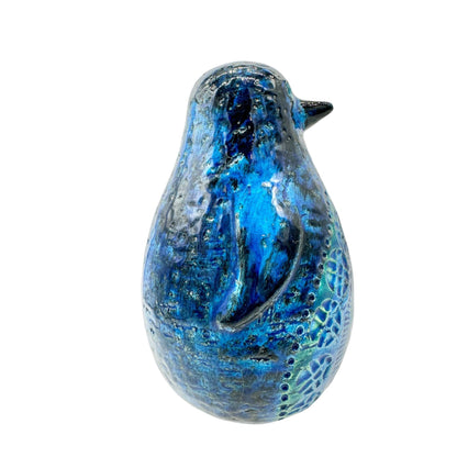 Mid Century Bitossi Italian Pottery Penguin Figurine In Blue Glaze 7 Inches Tall