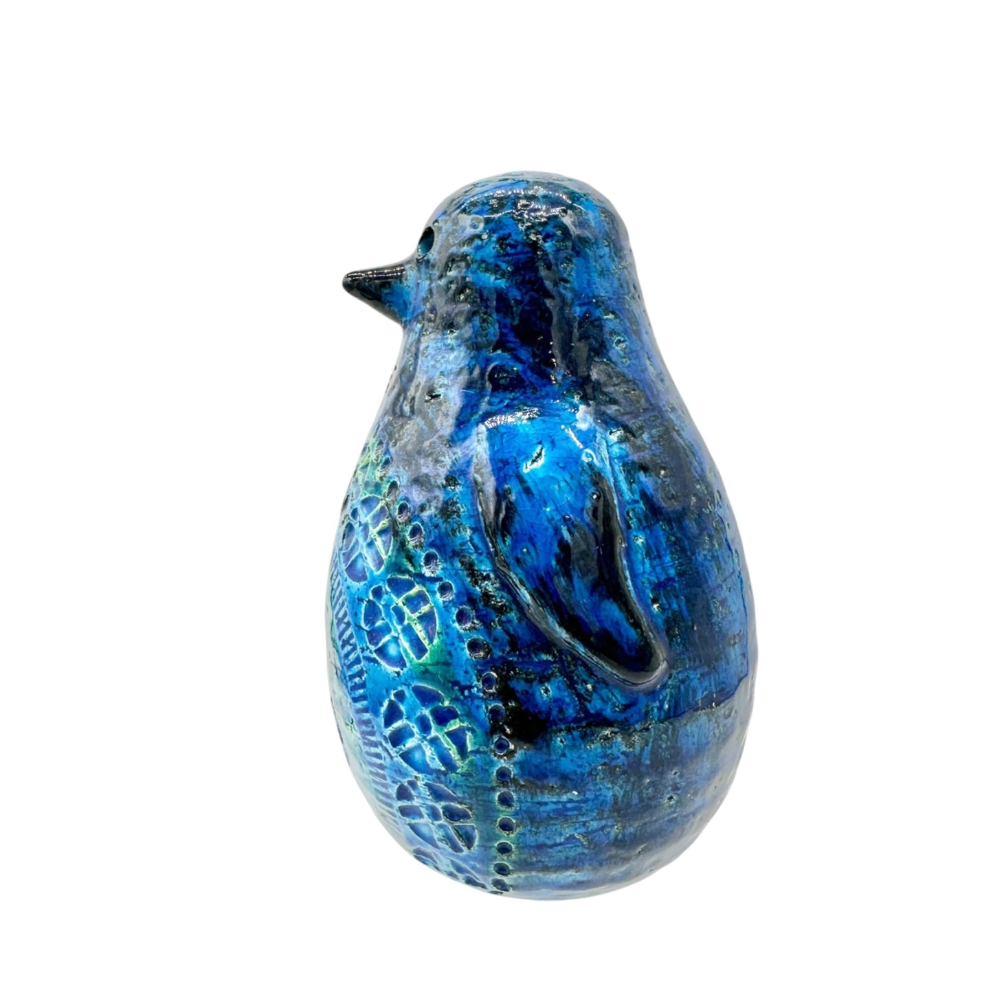 Mid Century Bitossi Italian Pottery Penguin Figurine In Blue Glaze 7 Inches Tall