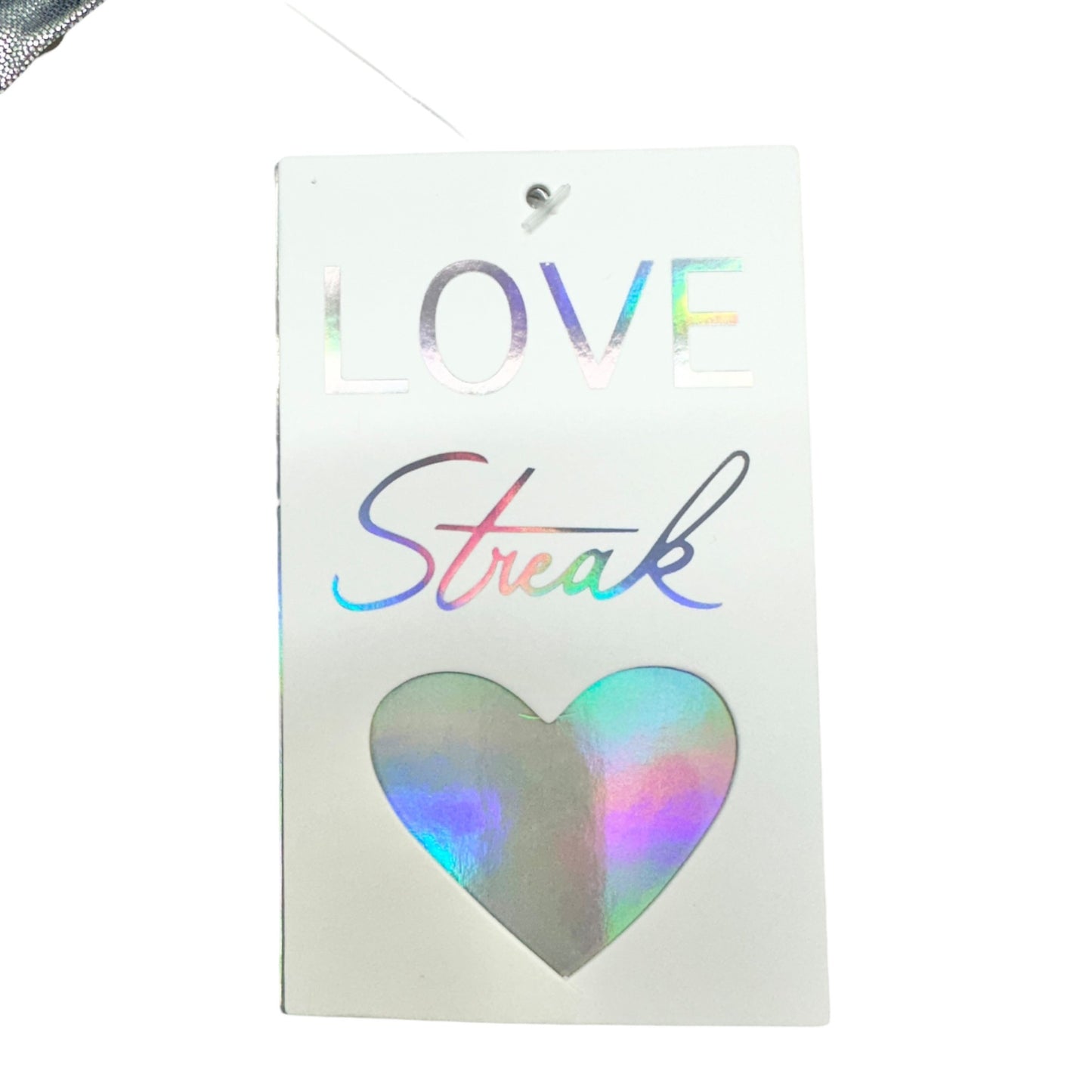 Love Streak Fitted Top Womens Size S Metallic Silver Short Sleeve Shiny Silky