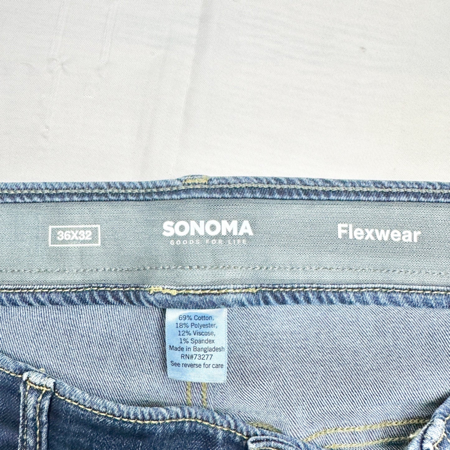 Sonoma Mens Flexwear Jeans 36x32 Blue Straight Leg Comfort Stretch Denim
