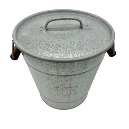 Galvanized Metal Ice Bucket With Lid Wood Accent Handles Handcrafted In Turkey