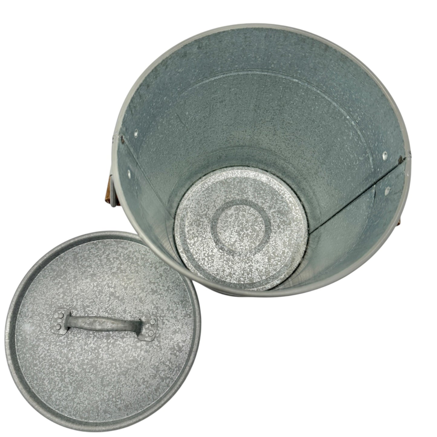 Galvanized Metal Ice Bucket With Lid Wood Accent Handles Handcrafted In Turkey