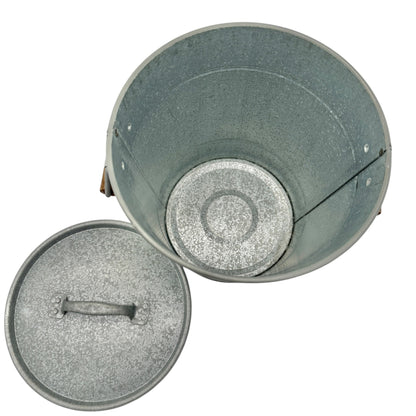 Galvanized Metal Ice Bucket With Lid Wood Accent Handles Handcrafted In Turkey
