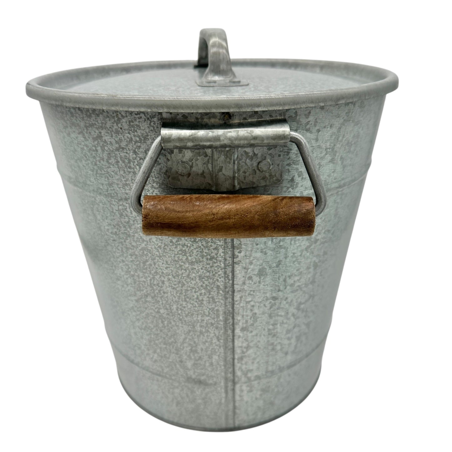 Galvanized Metal Ice Bucket With Lid Wood Accent Handles Handcrafted In Turkey