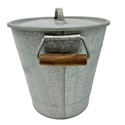Galvanized Metal Ice Bucket With Lid Wood Accent Handles Handcrafted In Turkey
