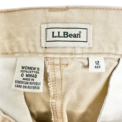 LL Bean Chino Pants Womens Size 12 Beige Khaki Cotton Regular Straight Leg