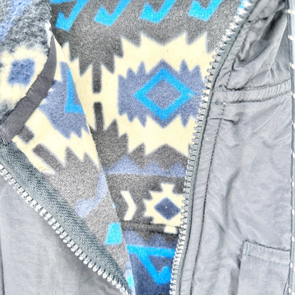 American Eagle Mens L Hooded Full-Zip Sherpa Lined Jacket Blue Aztec Pattern
