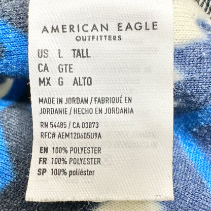 American Eagle Mens L Hooded Full-Zip Sherpa Lined Jacket Blue Aztec Pattern