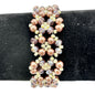 Beaded Bracelet 8 inch Brown Cream Crystals and Faux Pearls with Toggle Closure