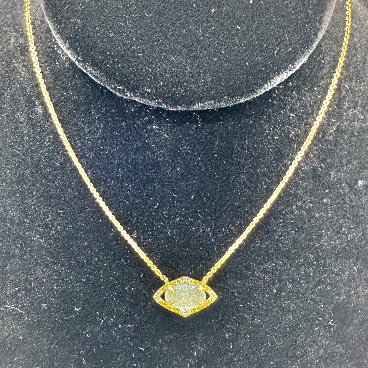 Stella & Dot Gold-Tone Necklace Aqua Druzy Pendant Crystal Accents Original Box