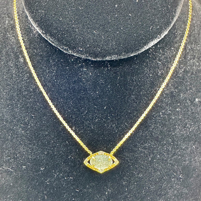 Stella & Dot Gold-Tone Necklace Aqua Druzy Pendant Crystal Accents Original Box