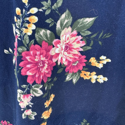 Mikarose Ruffle Sleeve Floral Top Navy Mauve 3X Short Sleeve Poly Spandex Blend