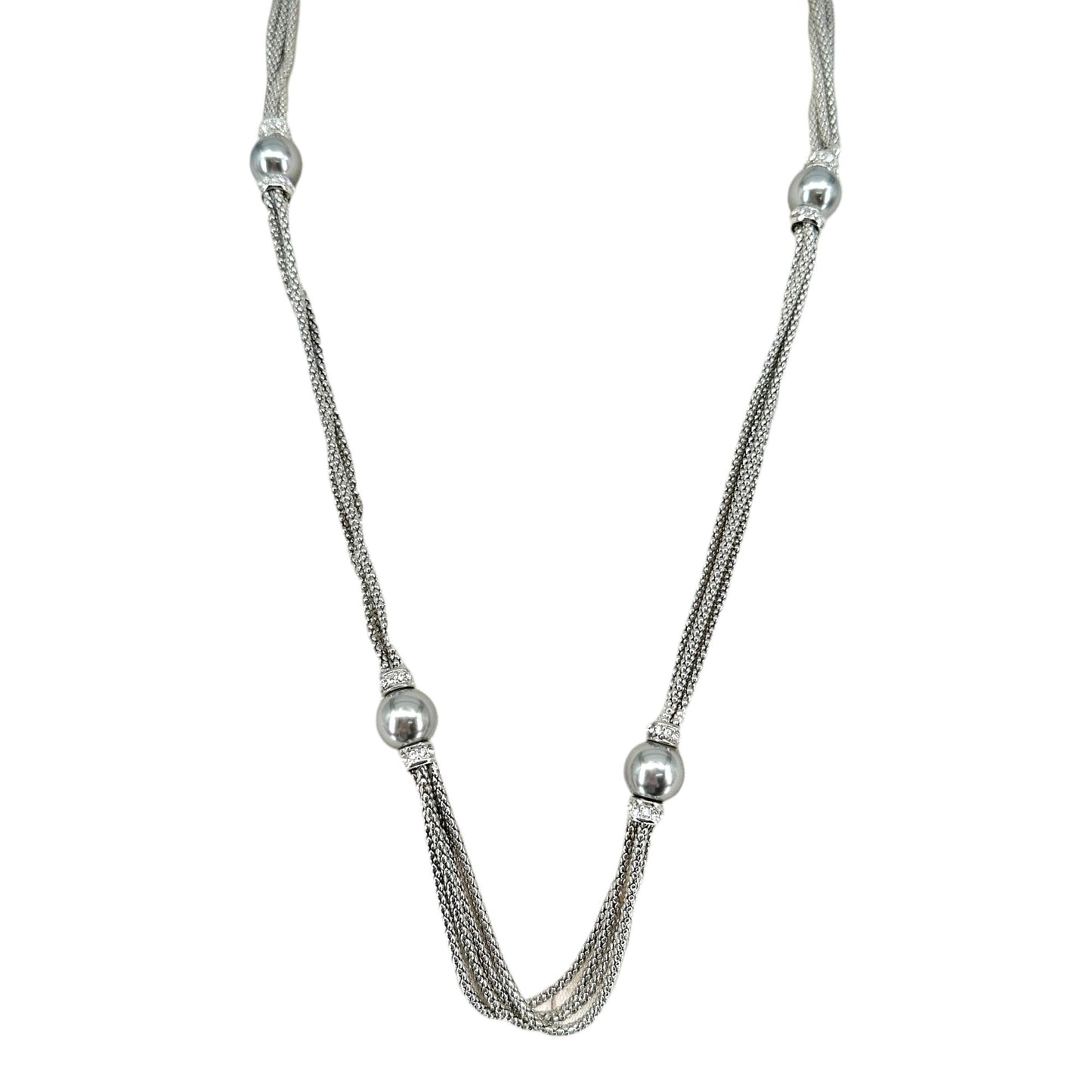 Premier Designs Multi Strand Silvertone Necklace Faux Gray Pearls Rhinestones