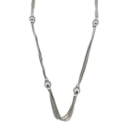 Premier Designs Multi Strand Silvertone Necklace Faux Gray Pearls Rhinestones