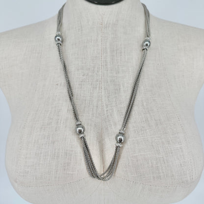 Premier Designs Multi Strand Silvertone Necklace Faux Gray Pearls Rhinestones