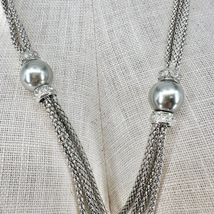 Premier Designs Multi Strand Silvertone Necklace Faux Gray Pearls Rhinestones