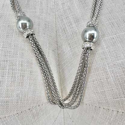 Premier Designs Multi Strand Silvertone Necklace Faux Gray Pearls Rhinestones