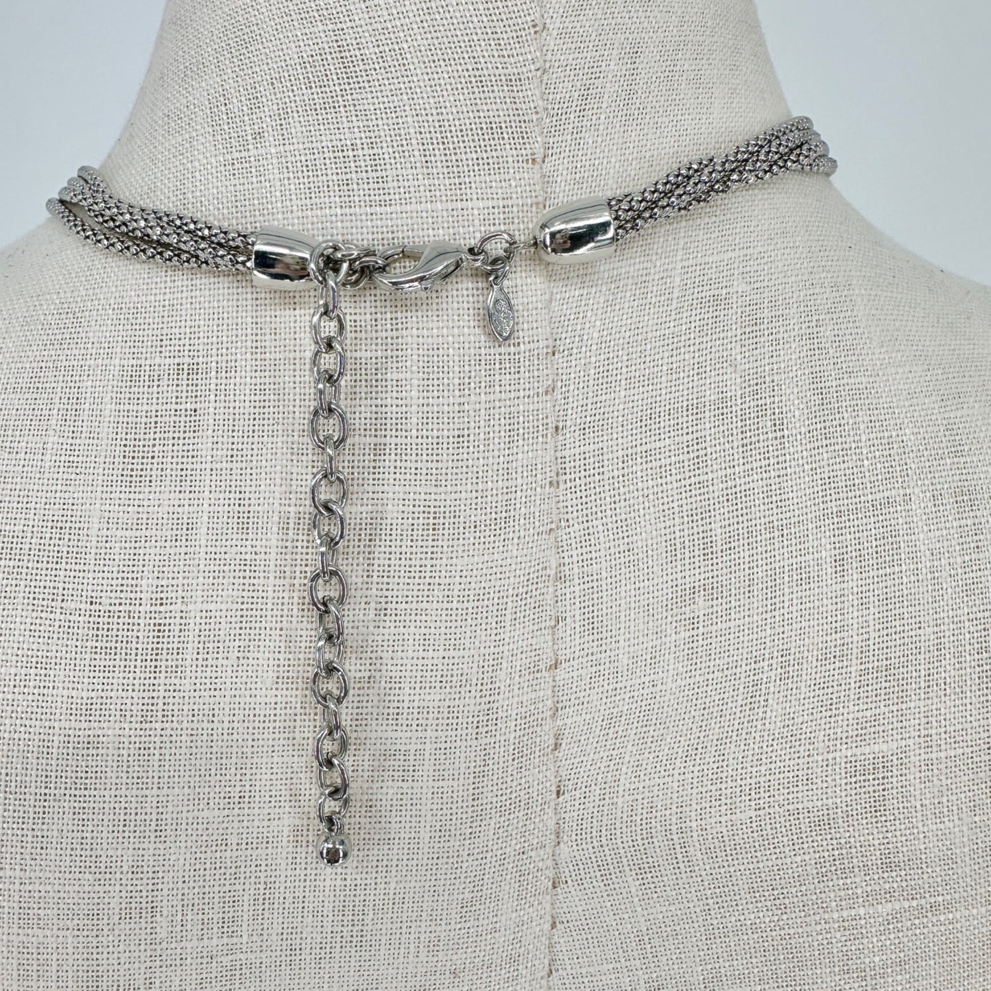 Premier Designs Multi Strand Silvertone Necklace Faux Gray Pearls Rhinestones